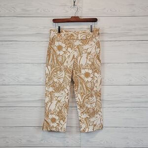 Island Republic Floral Print Beige and White Capri Pants Womens Size 4